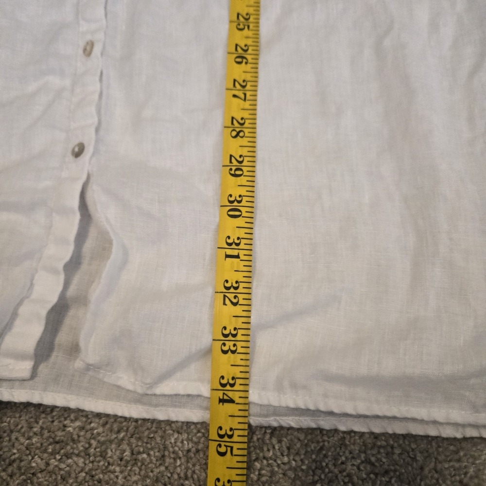 Tahari Womens Lagenlook Size L 100% White Linen Shirt Tunic Top Roll Tab Sleeve - Picture 7 of 7